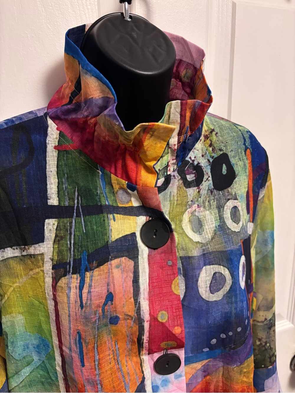 Damee NYC Air Flow Mesh Art Wear Button Front Swing Jacket Multicolor